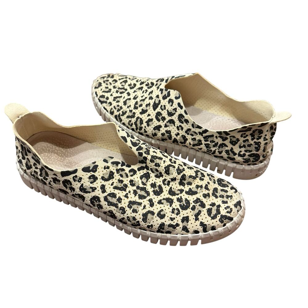 Ilse Jacobsen Womens Hornback tulip animal print slip on shoes, black, cream 38